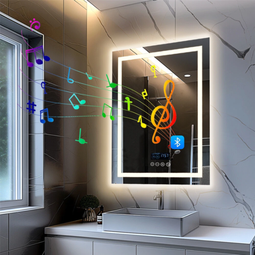 مرآة حمام LED مضادة للضباب بحجم 23.6 بوصة × 31.5 بوصة من Labella مع مكبر صوت بلوتوث وإضاءة أمامية وخلفية63192173243905110