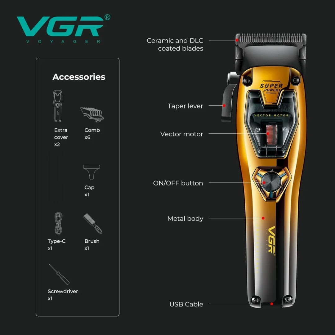 ماكينة قص شعر VGR V668 بسرعة 11000 دورة في الدقيقة، ماكينة حلاقة احترافية بمحرك فيكتور، ماكينة حلاقة قابلة للتعديل، ماكينات حلاقة كهربائية للرجال63203374112642111