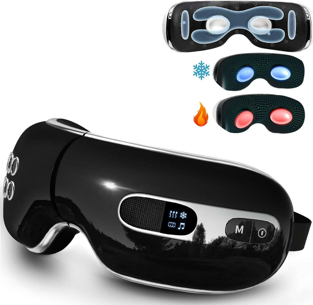 Eye Massager with Heat and Cooling for Migraines, Dry Eyes, and Eyestrain - Heated Eye Massager Mask Massage Pressure Points for Relaxation - Mothers Day Gifts (Black)63080978659841114