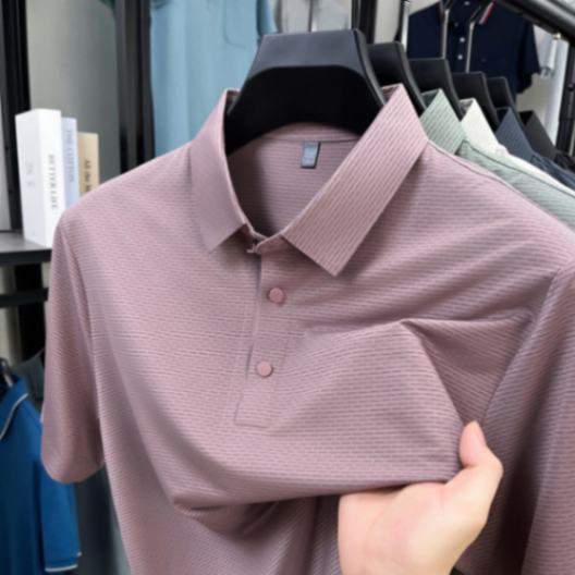 MOAIKA  new ice silk high-end seamless business collar T-shirt        pink63457421931778112