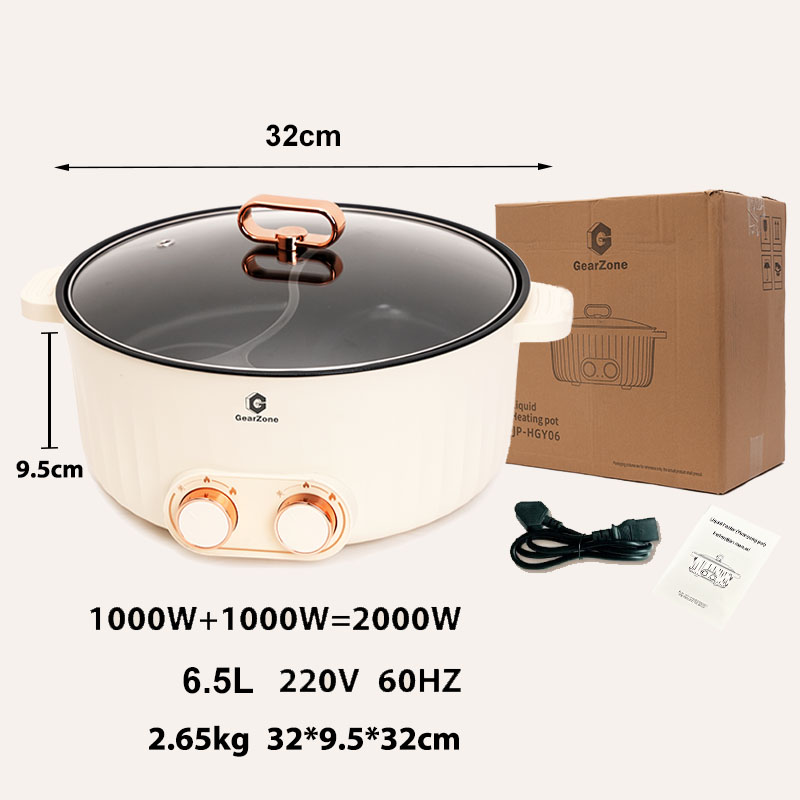 GearZone® 6.5L multi-function electric skillet, large capacity 6.5L dual-flavor skillet with a divider for multiple uses.63601866165378111
