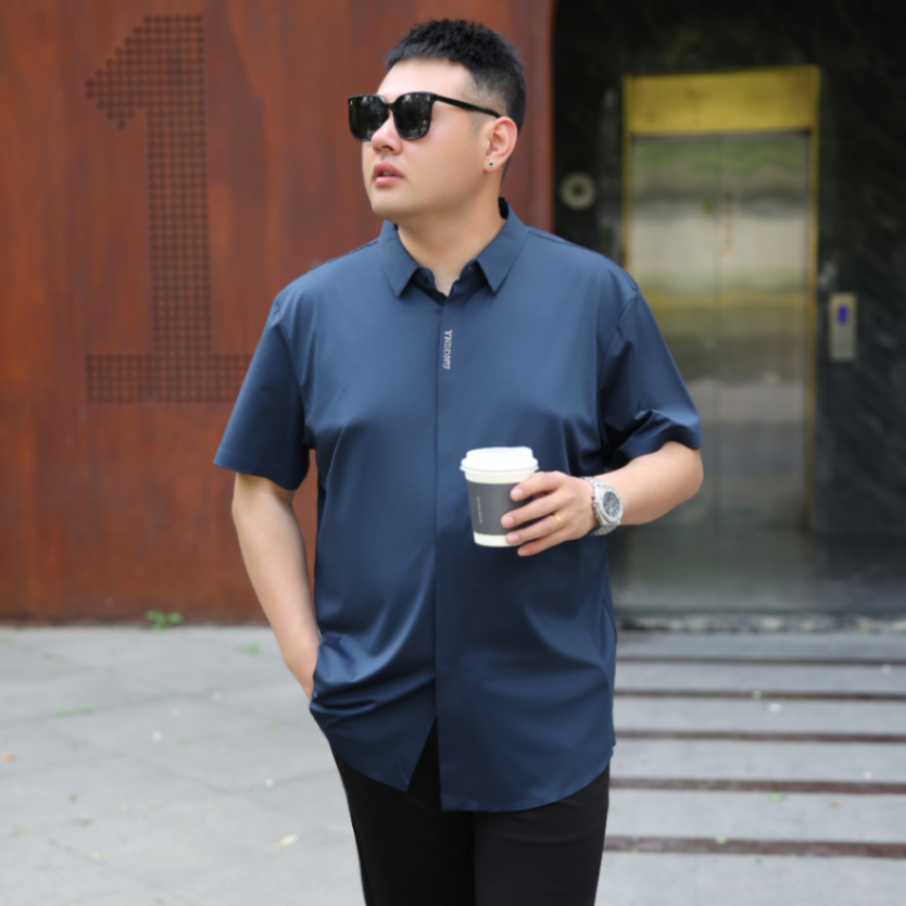 MOAIKA      Seamless soft and smooth shirt for men in solid color short sleeve        blue63524920915074112