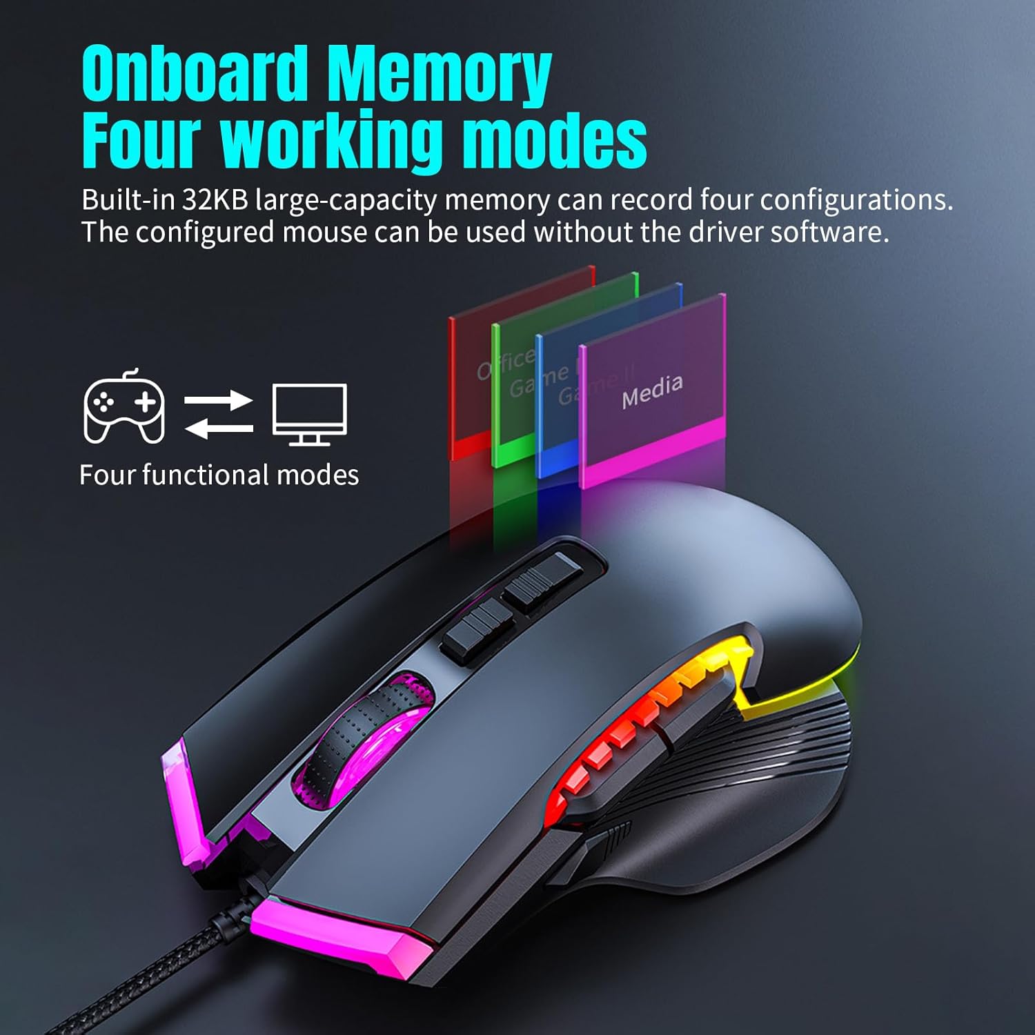 ماوس ألعاب USB سلكي، ماوس بصري للألعاب بستة إعدادات قابلة للتعديل لـ DPI مع 8 أزرار قابلة للبرمجة و13 وضع إضاءة خلفية، وزر إطلاق نار سريع LZ-08363680947626755113
