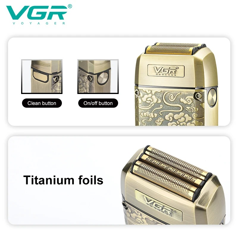 ماكينة حلاقة VGR V336 بروفيشينال، ماكينة حلاقة كهربائية قابلة لإعادة الشحن مع شاشة رقمية، ماكينة تشذيب للذقن بسرعة 8500 لفة في الدقيقة، تُستخدم للرجال، بها منفذ USB63214381403906111