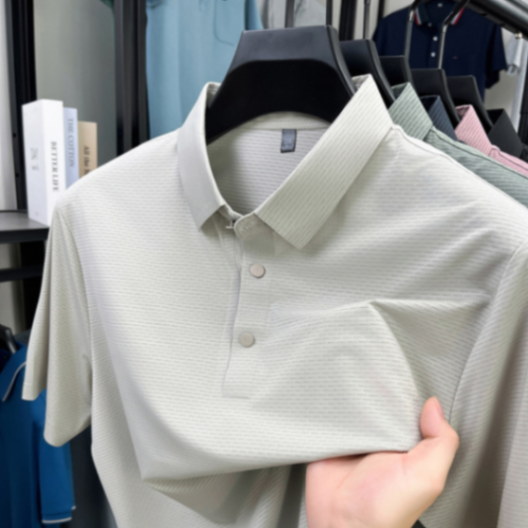 MOAIKA     new ice silk high-end seamless business collar T-shirt           off-white63455208217986112