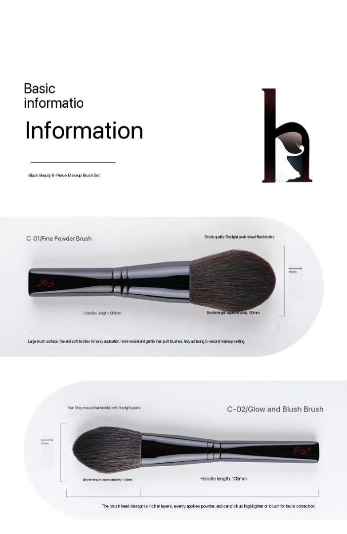 Black Beauty Makeup Brush Set: Animal Hair Brushes, Makeup Kit, Beauty Tool Set63226661136769111
