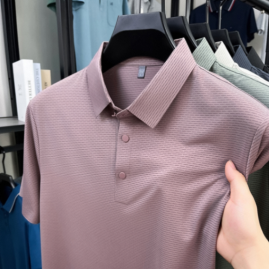 MOAIKA  new ice silk high-end seamless business collar T-shirt        pink63457421931778113