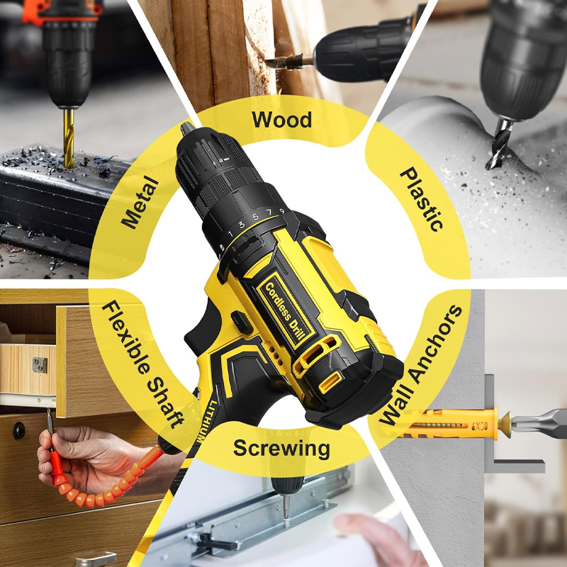 Cordless Drill Power Drill Pack Electric Drills Cordless Drills Charger Keyless Chuck Screwdriver Torque 6666021663681150006915114