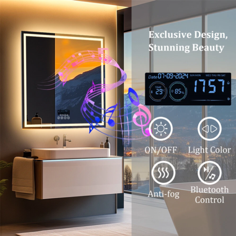 32" LED Bathroom Mirror Frontlit & Backlit Bluetooth Speaker Anti-Fog Dimmable63145737761411114