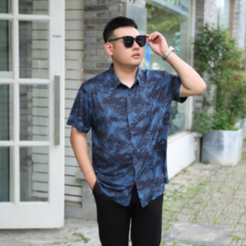 MOAIKA Cool, fashionable, casual, wrinkle-free short-sleeve business floral shirt, blue63457489102211112