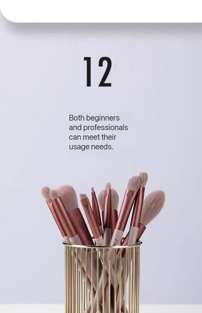 12-piece Makeup Brush Set: Powder Brush, Blush Brush, Eye & Nose Soft Brushes63225623924099111
