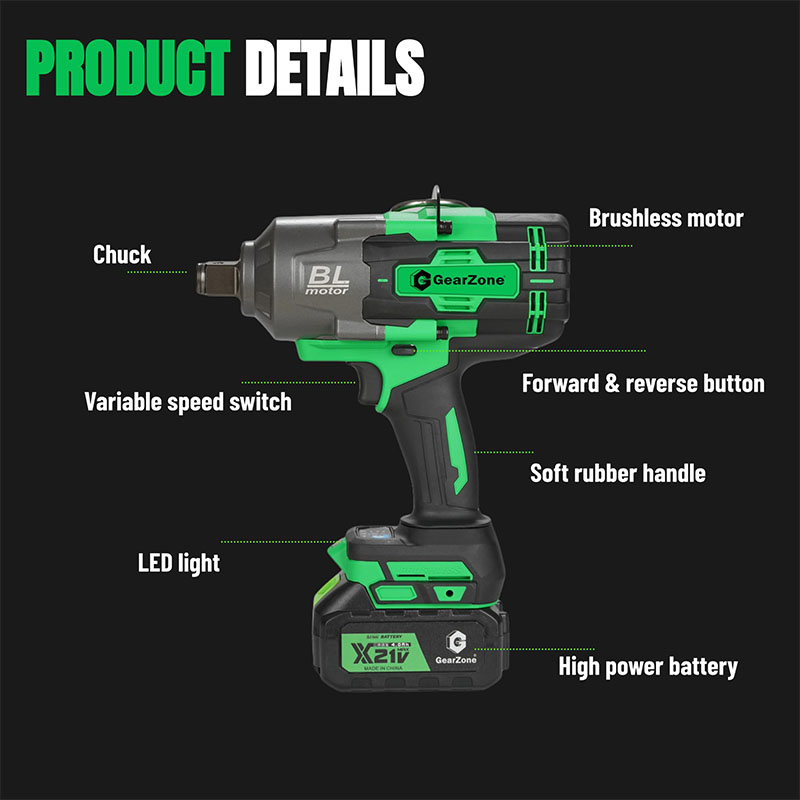 GearZone® 3/4" Cordless High-Power Impact Wrench, 2000 N.m, Two Batteries63624610937985113