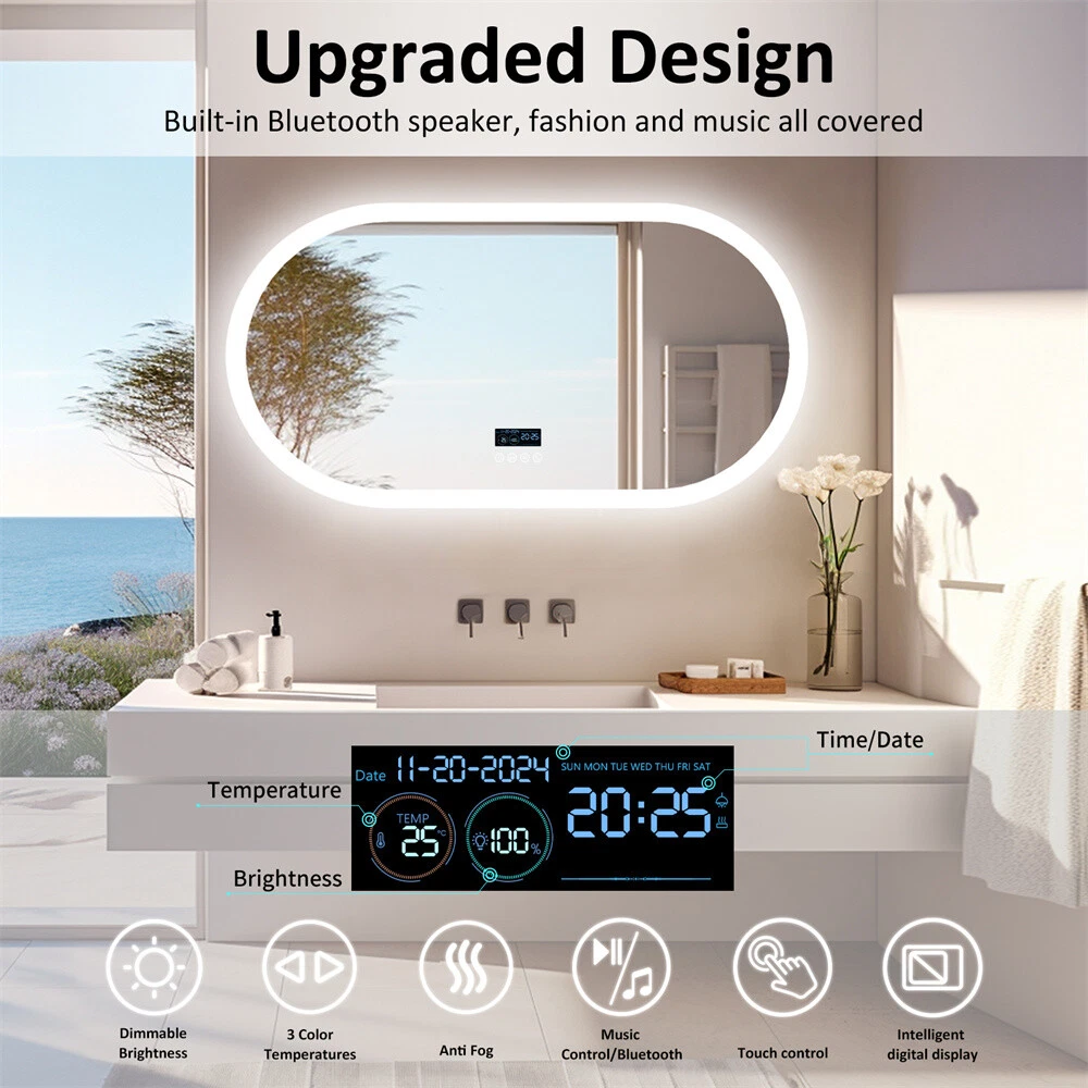 Labella Large Bluetooth LED Bathroom Mirror Wall Vanity Mirror Dimmable Anti-fog Touch 47.24x23.62 inch63134320165250112