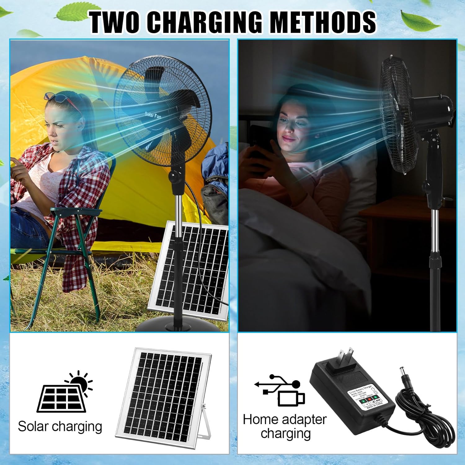 16 Inch Portable Solar Floor Fan Rechargeable Oscillating Standing Pedestal Fan with Solar Panel  Two Charging Methods 3 Speeds for Home Office Outdoor 11100263680578626946114