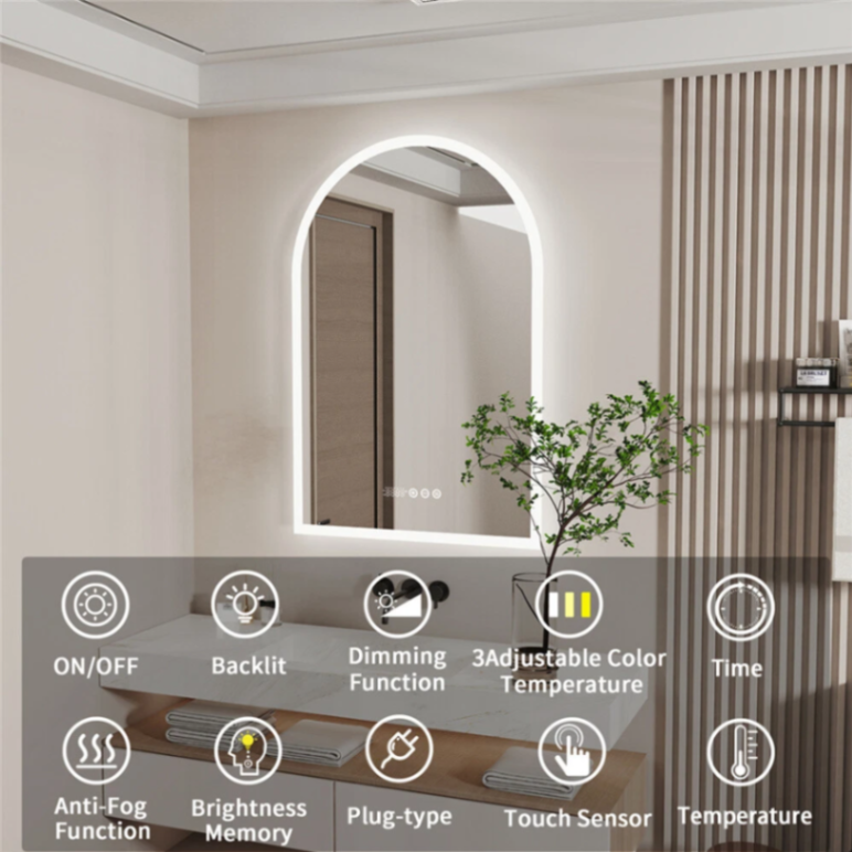 Smart LED Bathroom Mirror Time Date Temp Display Anti-fog Backlit Mirror w Light63124941979265113
