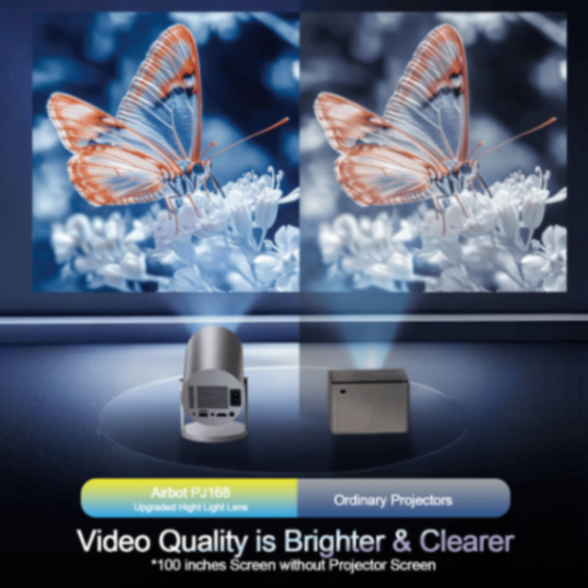 Airbot PJ168 EU - 1080P/4K Game Projector with Wi-Fi 6, 150 ANSI Lumens, Android 11, 360° Projection, Portable & Lightweight Projector62884967256194113
