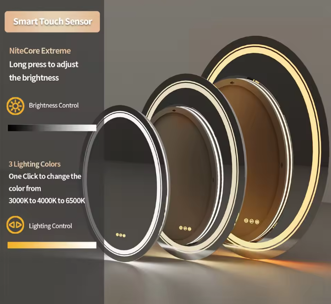 مرآة حمام 24 × 32 بوصة بإضاءة LED دائرية بدون إطار لمرايا الحلاقة والمكياج في دورات المياه والحمامات مع خاصية التعتيم وإزالة الضباب63123873946242112