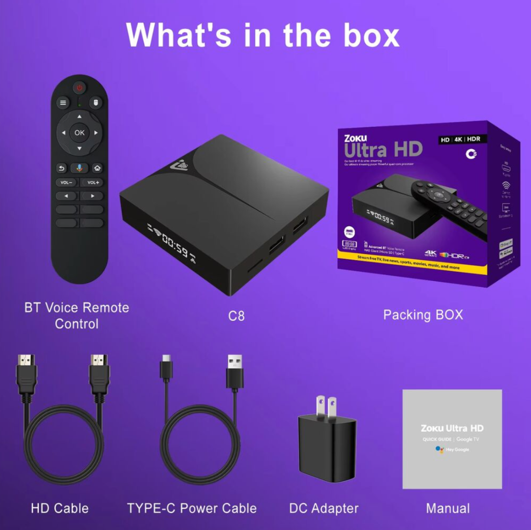 C8 Amlogic S905d2 TV BOX 16GB Android14 Set Top Box BT Voice Remote Device Digital Display Android Box63234649060483114
