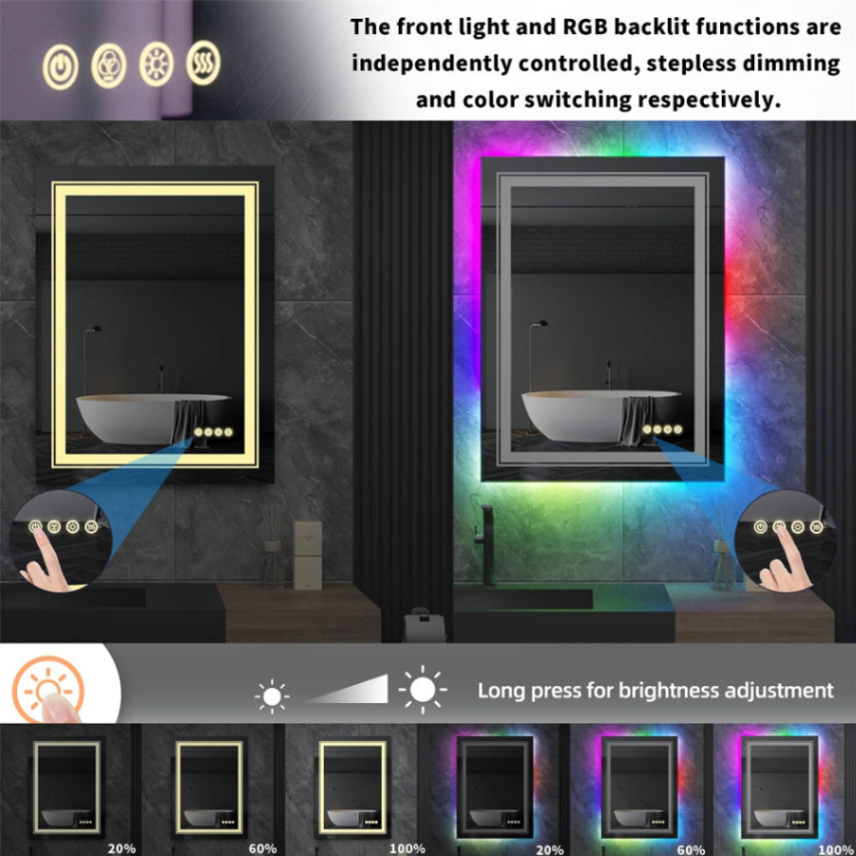 محمصة حمام LED ذات إطار RGB متعدد الألوان مع إضاءة خلفية قابلة للتعديل وإضاءة أمامية63124083482497113