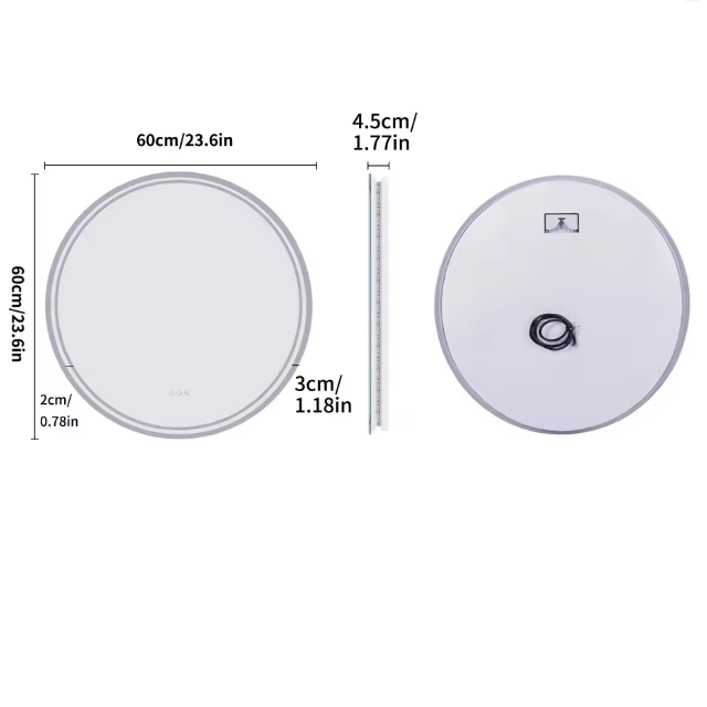 Labella 60cm Round Large LED Bathroom Mirror Backlit Built-in Touch On/Off Dimming Anti-fog Wall Mounted Mirror63115398808962114