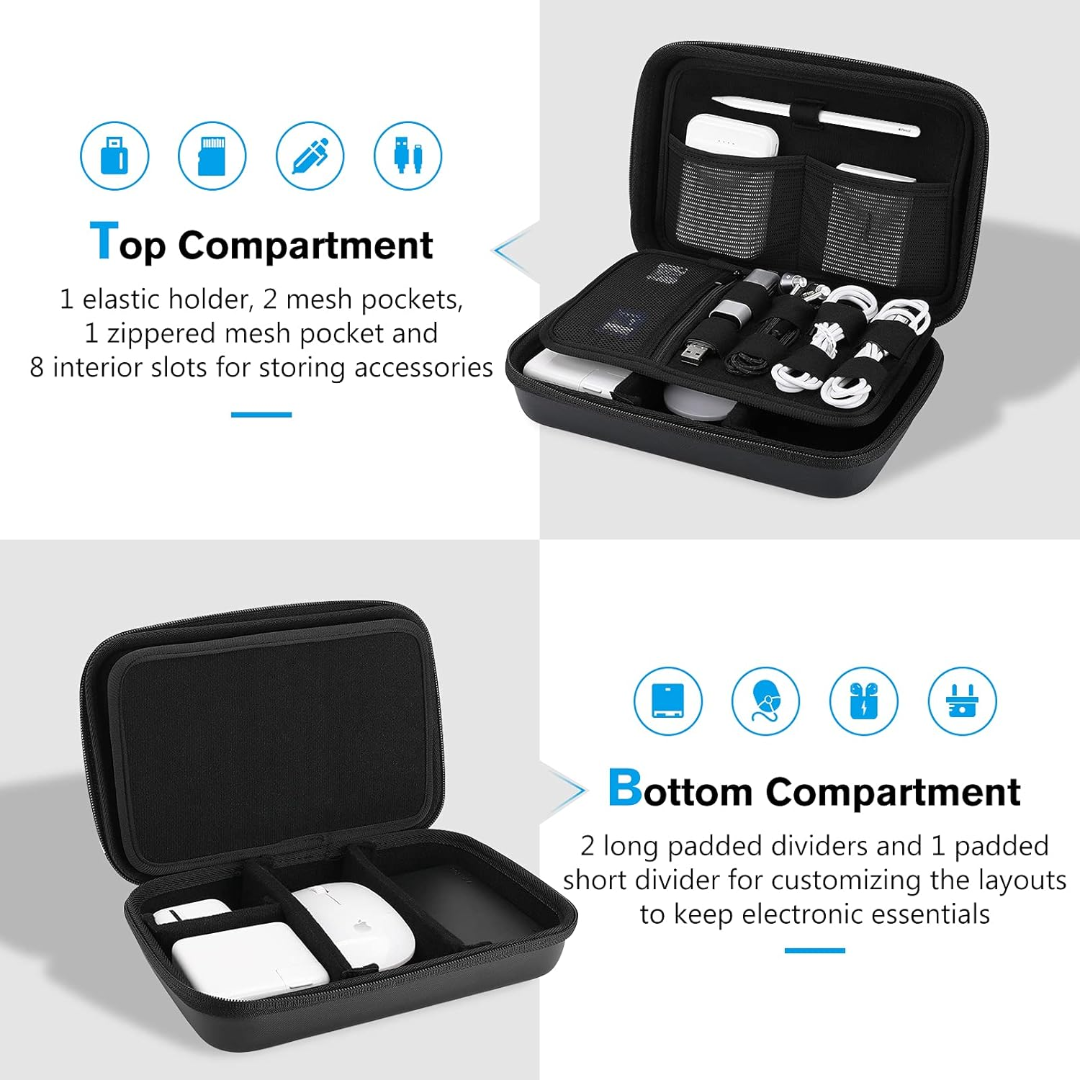 Hard Travel Electronic Organizer Case for MacBook Power Adapter Chargers Cables Power Bank Apple Magic Mouse Apple Pencil USB Flash Disk SD Card Small Portable Accessories Bag -Black63557048933379111