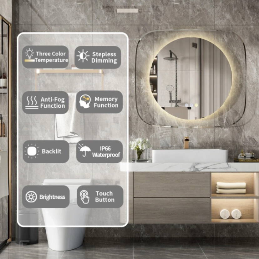 Labella Modern LED Bathroom Mirror w/ Backlit Clear Glass Frame Defog Dimmable Touch HD63192434493699114