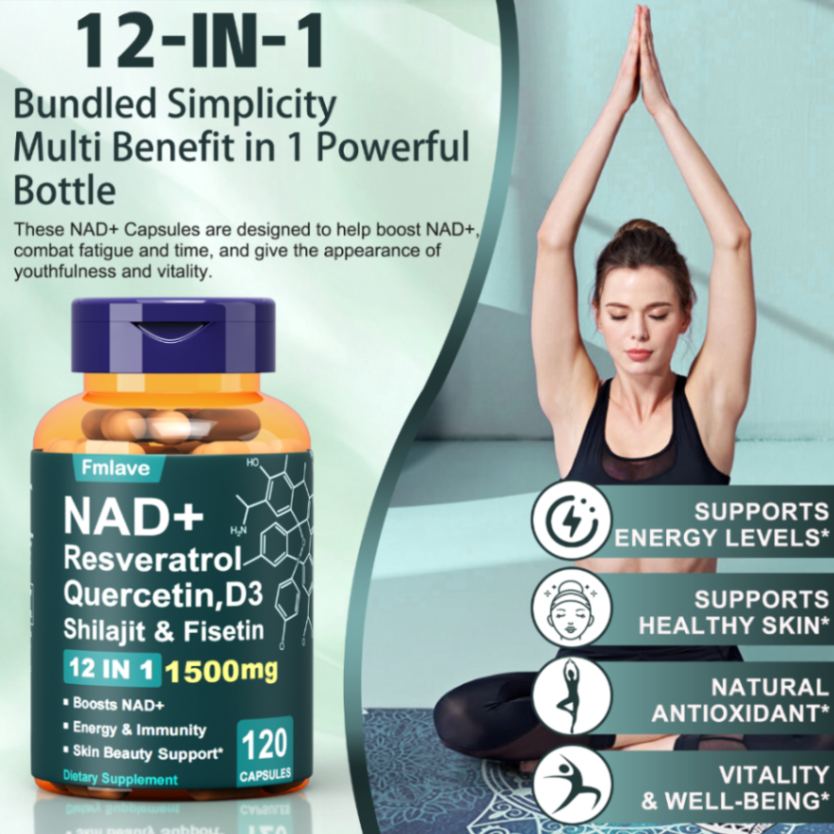 Fmlave12-in-1 NAD+ Beauty Support Supplement,Formula With Quercetin, D3, Shilajit & Fisetin Quercetin, Support To Be Younger,Immune & Energy & Focus For Man & Women& Adult ,120Capsules63084887988867110
