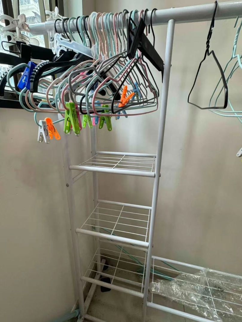 Hangers, table, and portable small bookcase for sale as a package63225233599873111