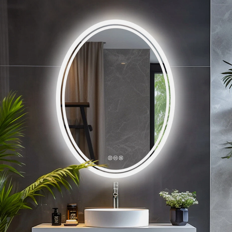 27.5" Memory Defog Oval LED Vanity Mirror Bathroom Steples Dimmable Wall Makeup Mirror63124992961281112