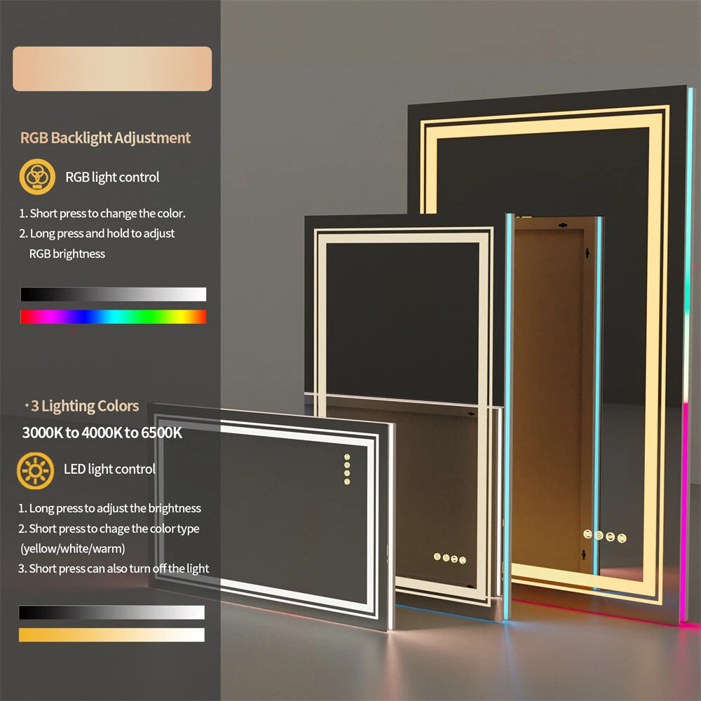 محمصة حمام LED ذات إطار RGB متعدد الألوان مع إضاءة خلفية قابلة للتعديل وإضاءة أمامية63124083482497115