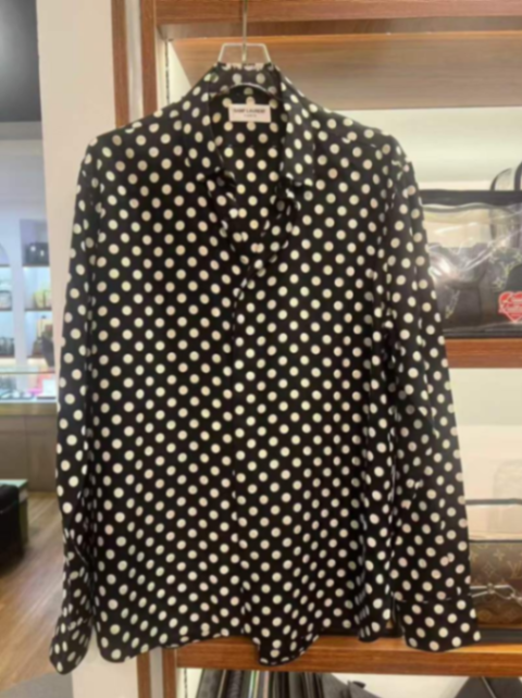 YSL Silk Polka Dot Shirt – Black & White | Size 38 | Pre-Loved63204240910593110