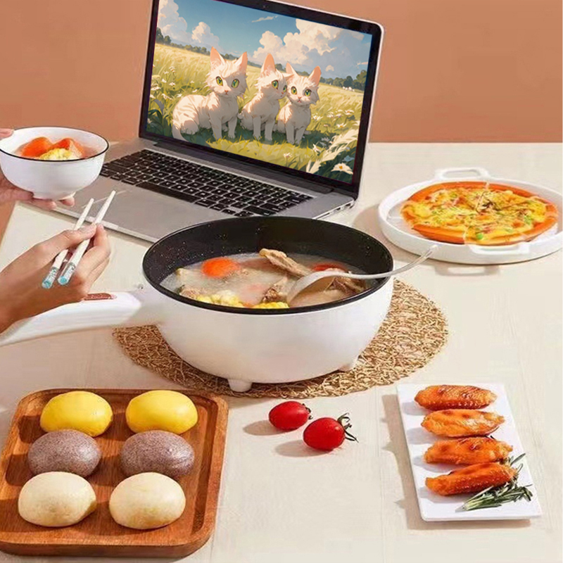 طباخ كهربائي متعدد الوظائف طقم واحد مقلاة كهربائية غير لاصقة طباخ أرز وعاء نودلز شرائح اللحم رامين هدية عائلية أدوات أساسية للسكن الجامعي 6666010263680485478913112