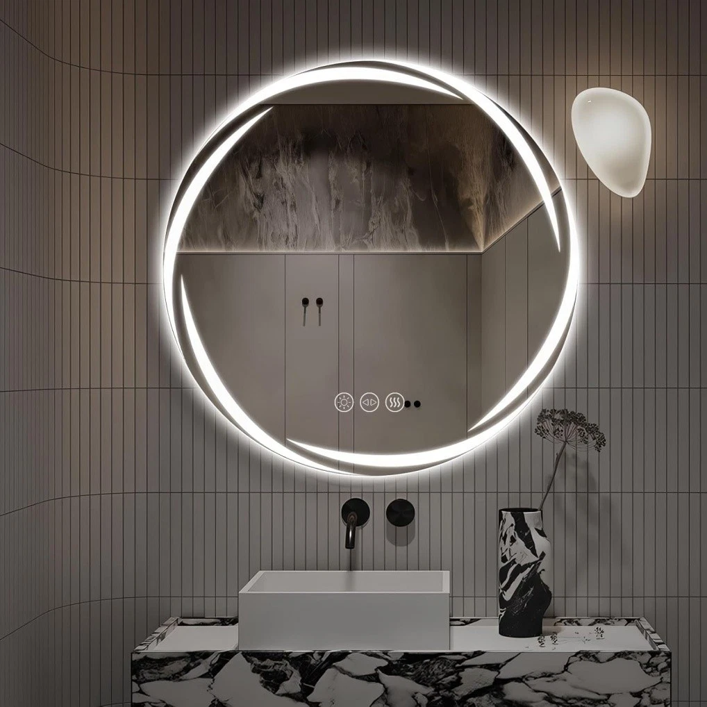 31.5" Illuminated Bathroom Wall Mirror Round LED Vanity Makeup Mirror Stepless Dimming63192776991745117