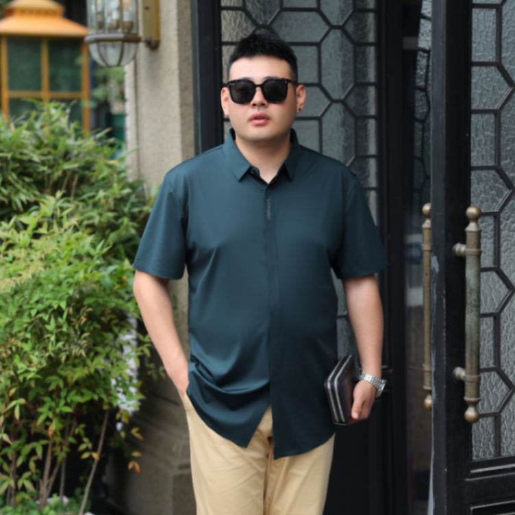 MOAIKA      Seamless soft and smooth shirt for men in solid color short sleeve      Green63525043338754112