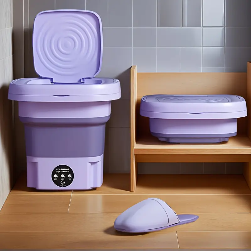 Purple and green washing machine, underwear inside, hands-free (accessible)63602731074562110