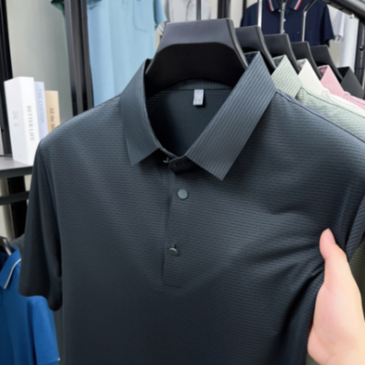 MOAIKA  new ice silk high-end seamless business collar T-shirt   dark gray63457361325057113