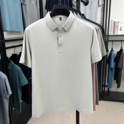 MOAIKA     new ice silk high-end seamless business collar T-shirt           off-white63455208217986114