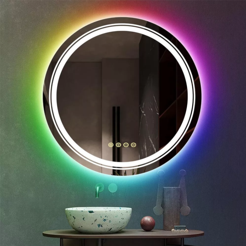 مرآة حمام لابيلا ذات إضاءة LED RGB، مقاومة للضباب، بها ذاكرة، مقاومة للكسر، بأربعة أزرار مستقلة63192088261378119