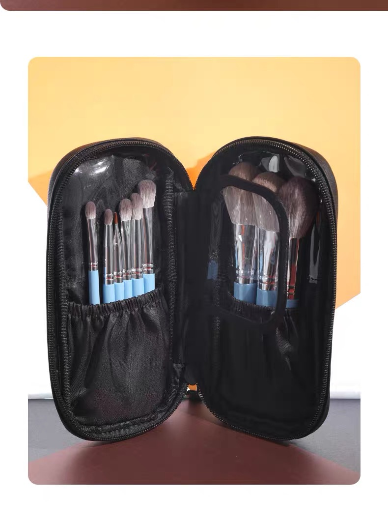 9-piece eye brush set - Makeup tool with black zipper, portable carry-on storage bag63246551987714112