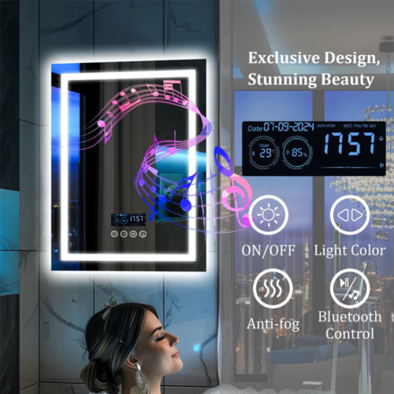 Bathroom Lighted LED Mirror Anti-fog Bluetooth 3 Color Lights Wall Vanity Mirror63192676579841114