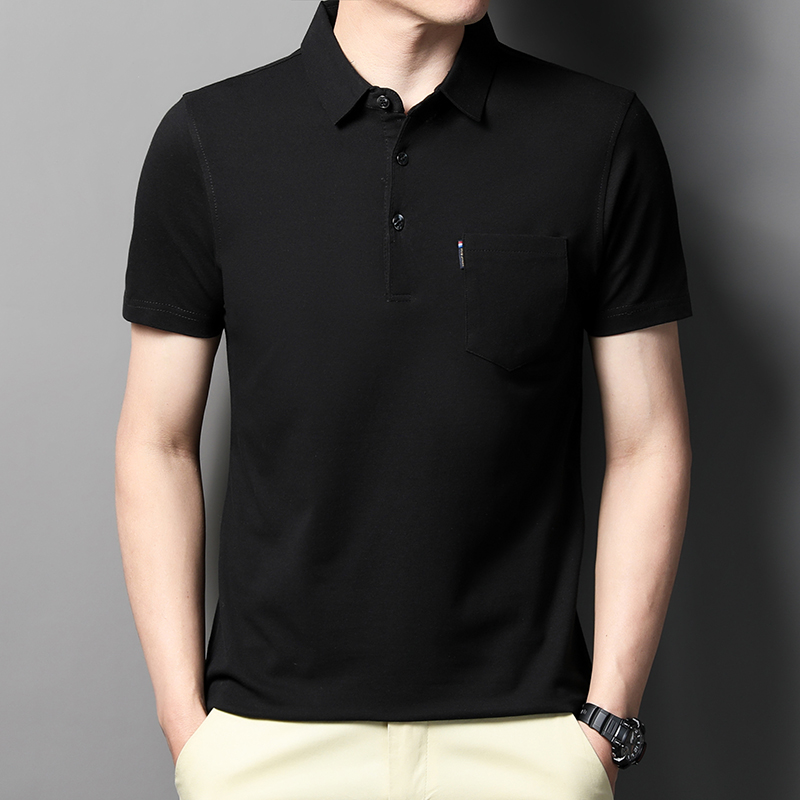 MOAIKA     100% Cotton Pocket Polo Shirt Solid Collar Short Sleeve         black635251204144651118