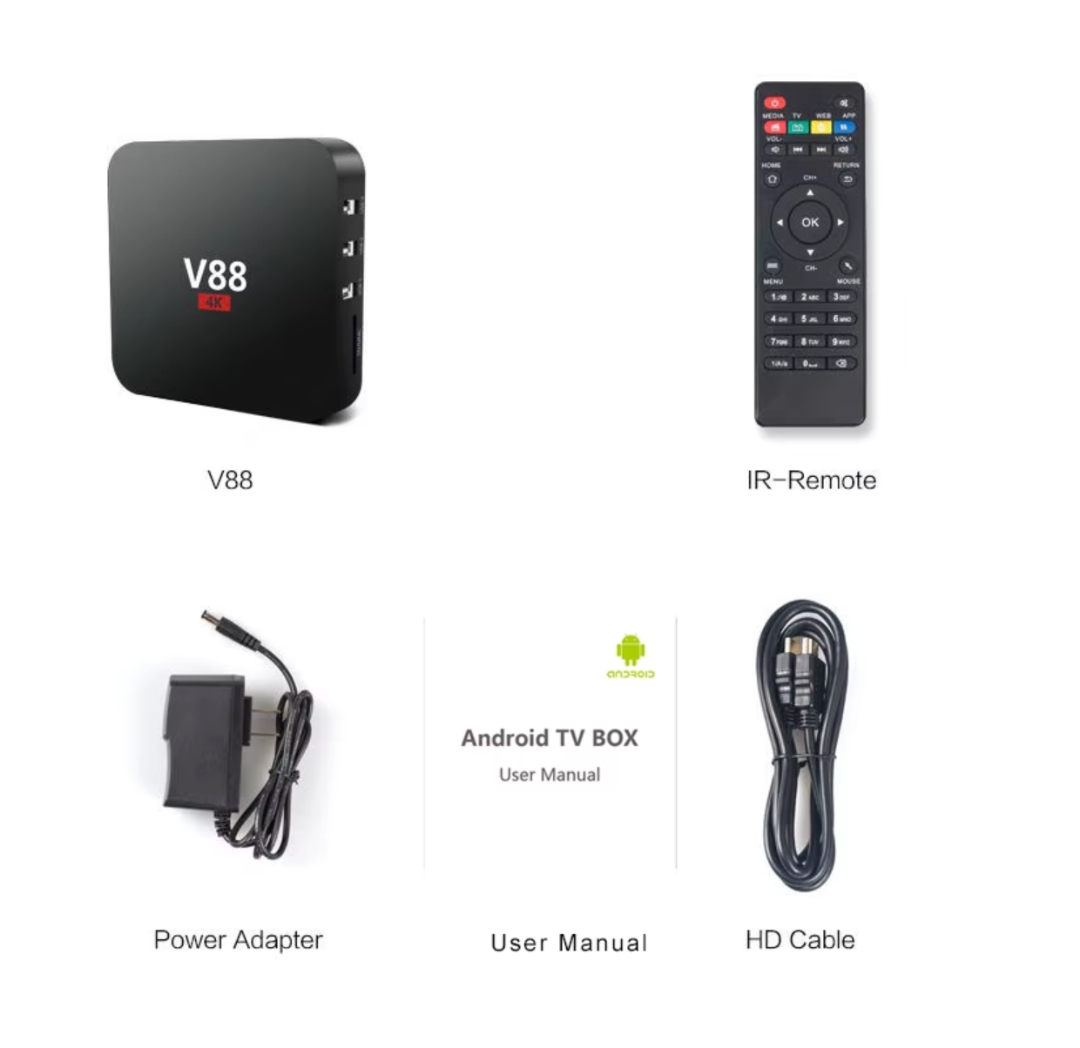 V88 Android TV Box OS7.1 1GB+8GB Amlogic S905L Quad Core Support 4K, Smart Media Player Set Top Box63269264434049114