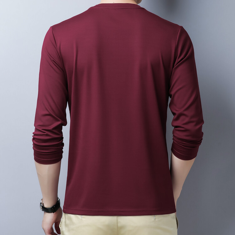 MOAIKA New V-neck Long-Sleeved Business T-Shirt Red63227271132674111