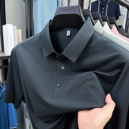 MOAIKA  new ice silk high-end seamless business collar T-shirt   dark gray63457361325057112