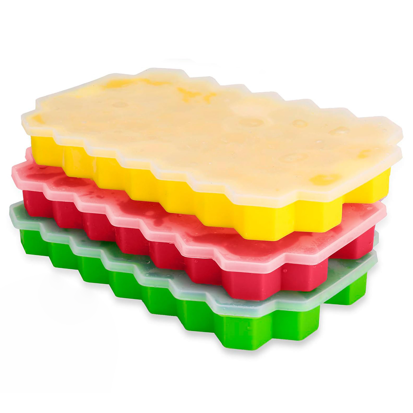 Blythornix Ice Cube Trays for Freezer with Lid, Honeycomb Silicone Ice Mold, Ice Ball Maker Hold with Funnel Large Size 3 Packs