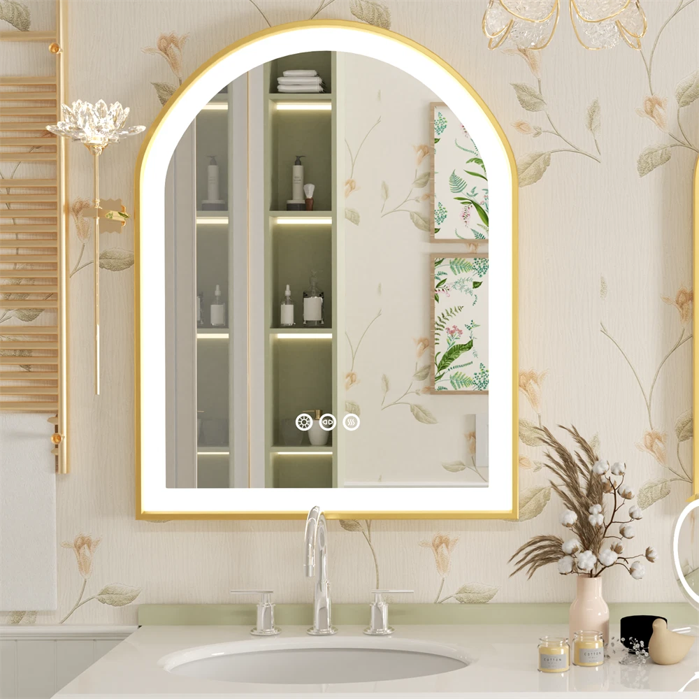 Lebella Gold Aluminum Frame Front-lit Bathroom Vanity Mirror Dimmable Shatterproof Defog63192349547906112