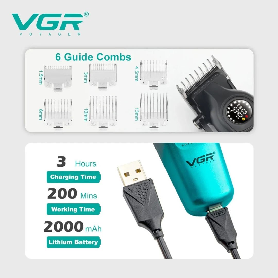 ماكينة حلاقة للرجال VGR V196 مع شفرة DLC، عرض LED 7000 دورة في الدقيقة، ماكينة حلاقة احترافية لقص الشعر بدون سلك، مناسبة لصالونات الحلاقة63203748294401112