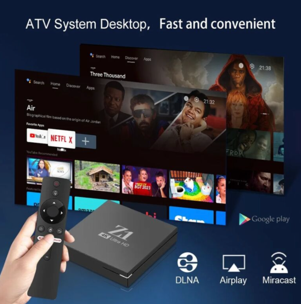 صندوق تلفاز ذكي Z1، معالج Allwinner H313، نظام أندرويد 10، صندوق تلفاز مزود بتطبيقات تلفازية، بلوتوث 5.0، واي فاي مزدوج، شبكة لان 100، دعم فيديو 8K و4K، تحكم ثلاثي الأبعاد، مجموعة تلفاز63269514134659114