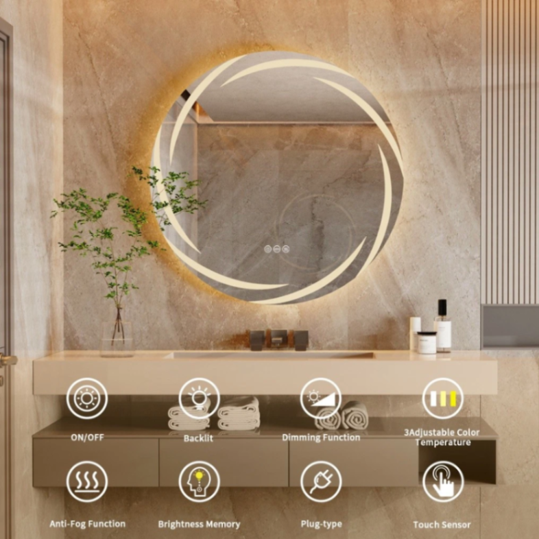 31.5" Illuminated Bathroom Wall Mirror Round LED Vanity Makeup Mirror Stepless Dimming63192776991745113