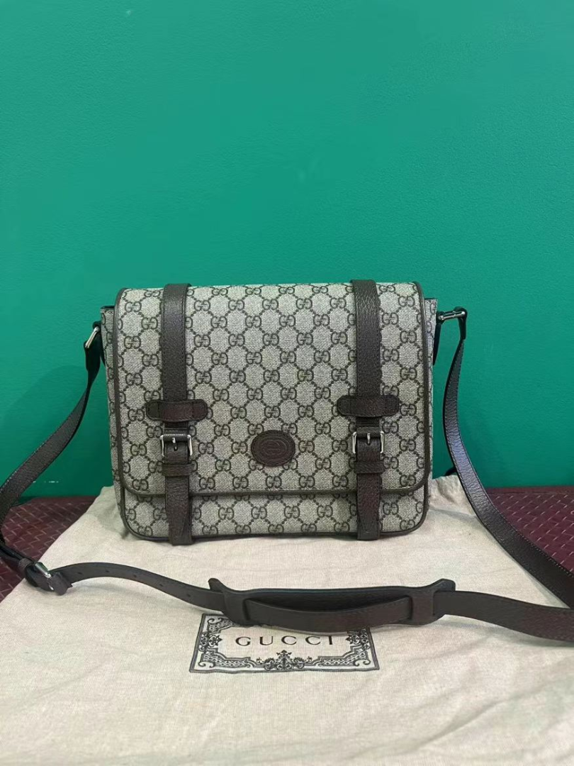 Gucci GG Supreme Messenger Bag – Brown Leather Trim | Excellent Condition63228249721218110